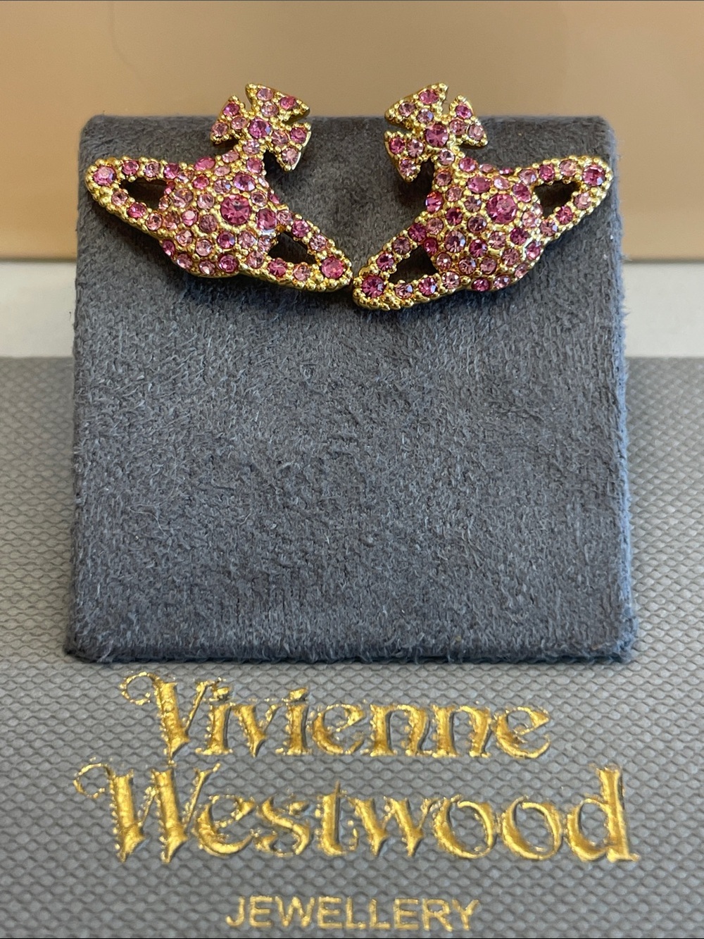 Vivienne Westwood Gold-Tone Pink Crystal Orb Stud Earrings
